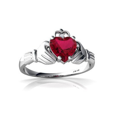 Lab Ruby 14kt White Gold claddagh Ring