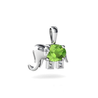 Genuine Peridot 14kt White Gold Elephant Pendant