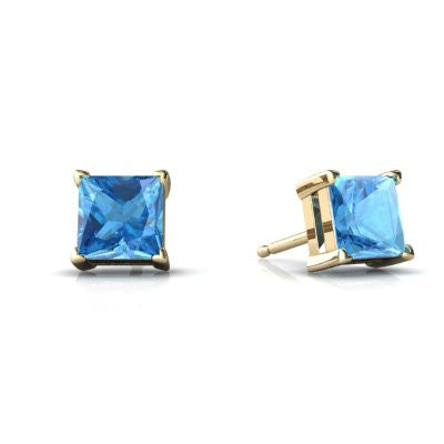 Genuine Blue Topaz 14kt Yellow Gold stud Earrings