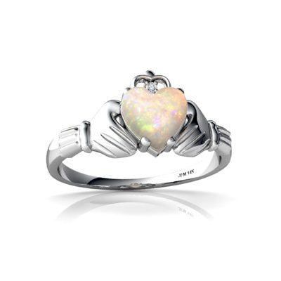Genuine Opal 14kt White Gold claddagh Ring