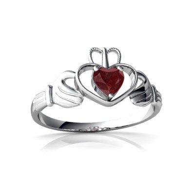 Genuine Ruby 14kt White Gold claddagh Ring