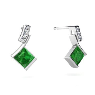 Genuine Emerald 14kt White Gold dangle Earrings