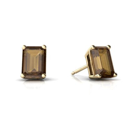 Genuine Smoky Quartz 14kt Yellow Gold stud Earrings