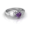 Genuine Amethyst 14kt White Gold claddagh Ring