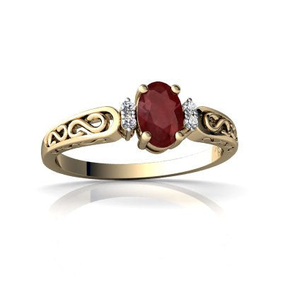 Genuine Ruby 14kt Yellow Gold filligree Ring