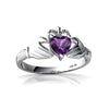 Genuine Amethyst 14kt White Gold claddagh Ring
