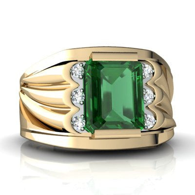 Lab Emerald 14kt Yellow Gold mens Ring