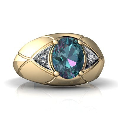 Lab Alexandrite 14kt Yellow Gold mens Ring
