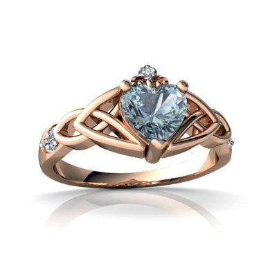 Genuine Aquamarine 14kt Rose Gold celtic Ring