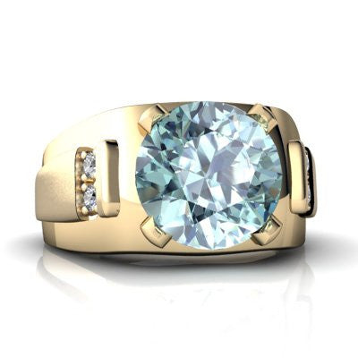 Genuine Aquamarine 14kt Yellow Gold mens Ring