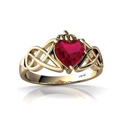 Lab Ruby 14kt Yellow Gold claddagh Ring